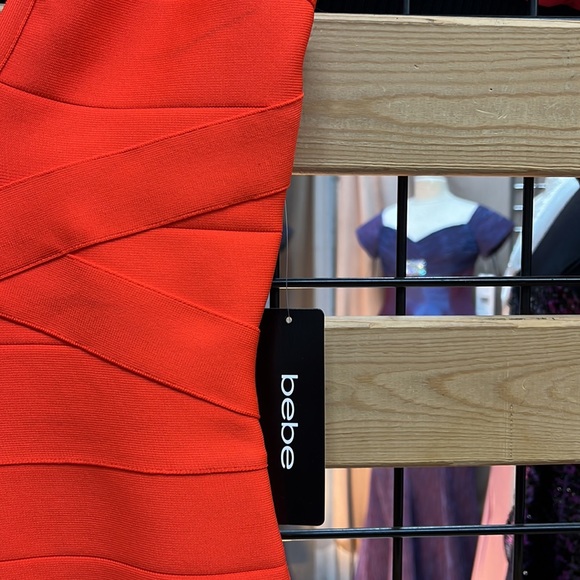 NWT,Bebe Classic Bandage V-Neck Midi Dress,cherry - Picture 5 of 17